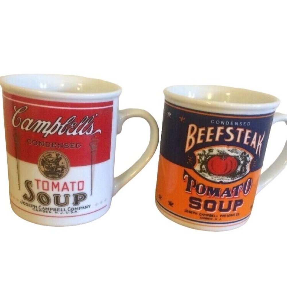 VTG Campbell's Tomato Soup & Beefsteak Coffee Mugs 125th‎ Anniversary Set of 2
